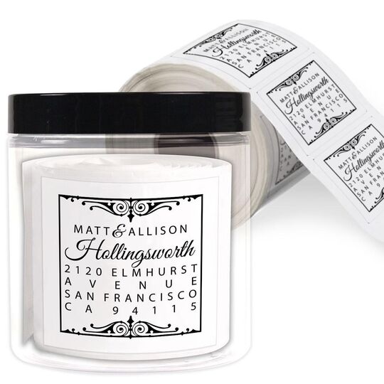 Vintage Scroll Square Address Labels in a Jar